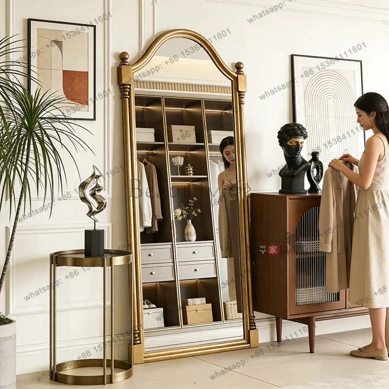 European-style arched luxury full-body mirror villa living room retro floor-to-ceiling full-length mirror