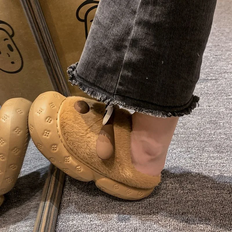 Cute little dog cotton slippers for women's winter new indoor couple home anti slip thick bottom warm fur slippers