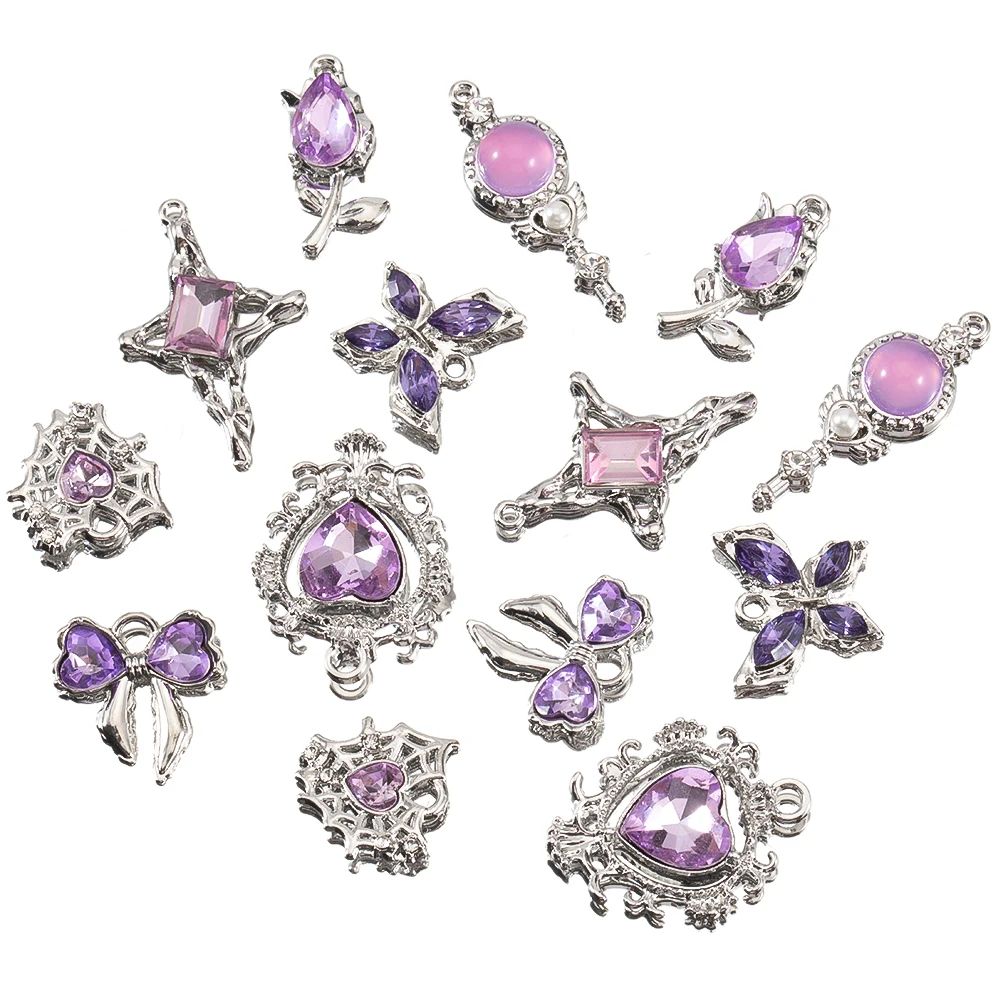 5pcs 2pcs Y2K Charms Pendants Baroque Purple Rhinestone Charms Bow Crystal Pendants Jewelry Making Charms DIY Necklace Keychain