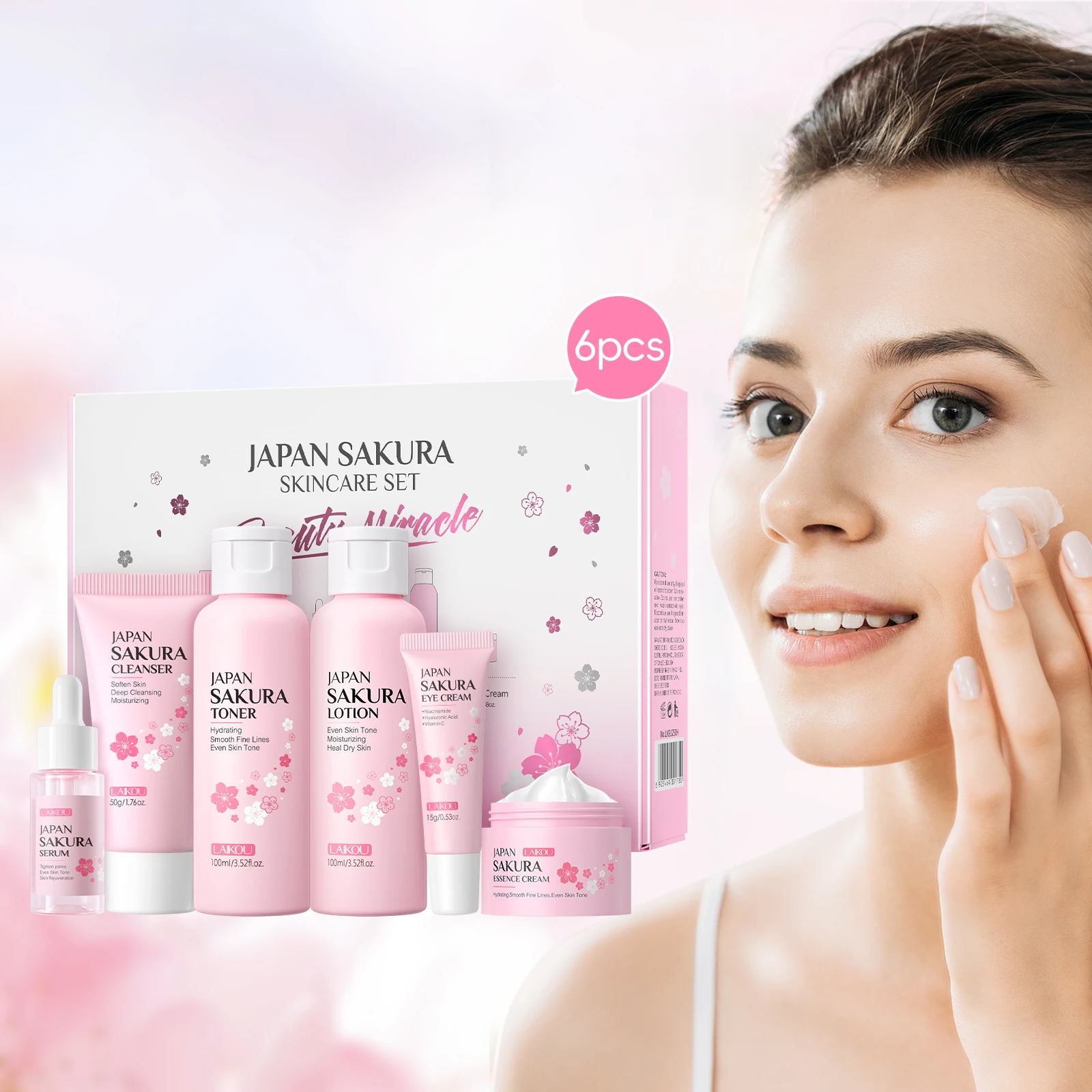

LAIKOU Japan Sakura Skincare Set 6pcs - Hydrating Tightening Brightening Luxury Ritual