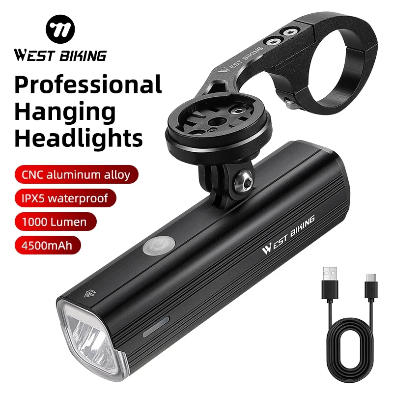 

WEST BIKING Bike Front Light IPX5 Rainproof Type-C Charging Bicycle Light 1000LM Cycling Headlight LED Flashlight MTB Bike Lamp