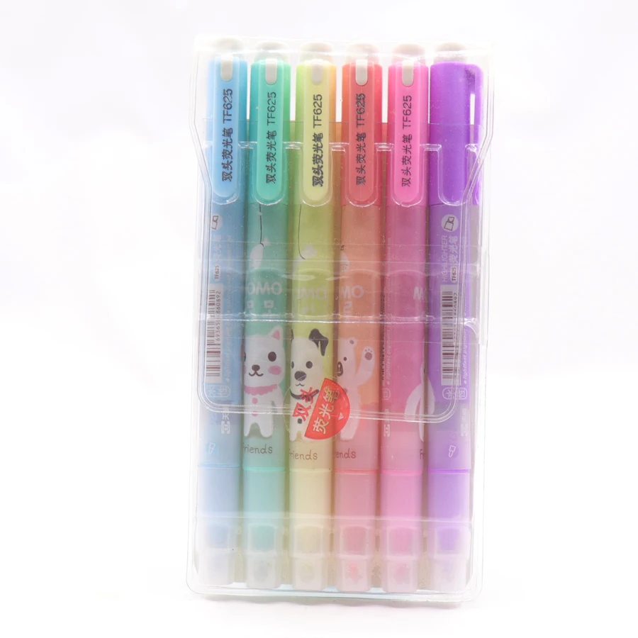 6pcs Dual Headed Highlighter Kawaii Animal Color Comic Pen DIY Diary Pastel Highlighter Set for Kids Art Painting Color Pens