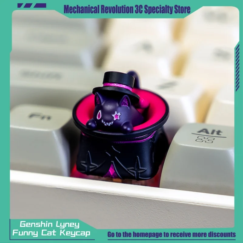 1pcs Mechanical Keyboard Keycap Genshin Lyney Funny Cat Keycap Ome Height 3d Printed Personalized Resin Keycap Game Peripheral