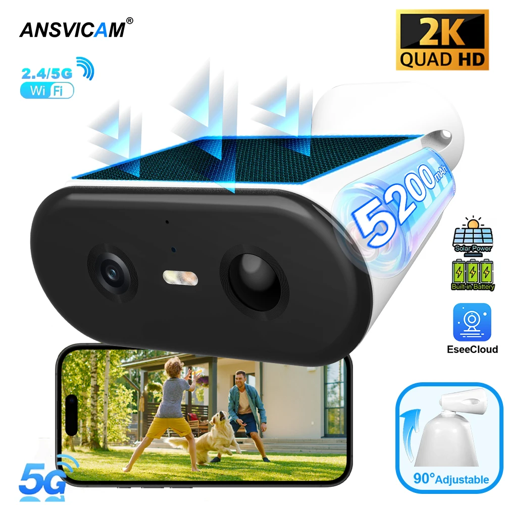 5MP Solar Camera 5G Wifi Wireless Battery Powered Outdoor  2K IP Camera PIR Smart Light Color Night Vision AI Detect Battery Cam