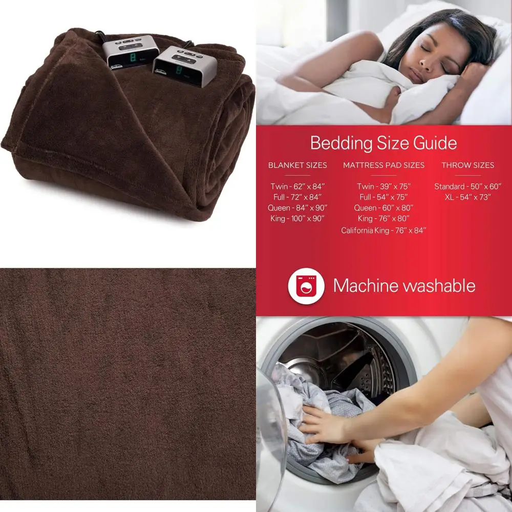 

Heated Electric Microplush Blanket King Size Walnut Color Luxury Warmth for Bed