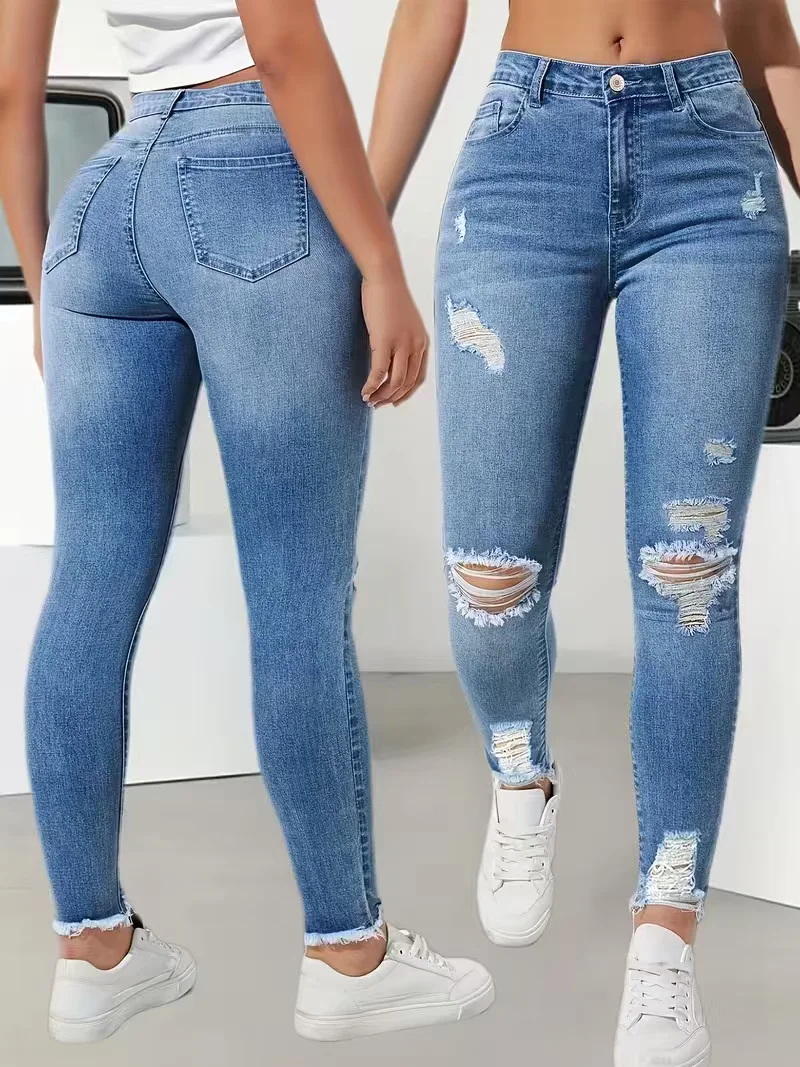 

Women's Jeans and Pants High Waist Ripped Stretch Skinny Ankle Length Slim Fit Trendy European Style Fashion Comfortable