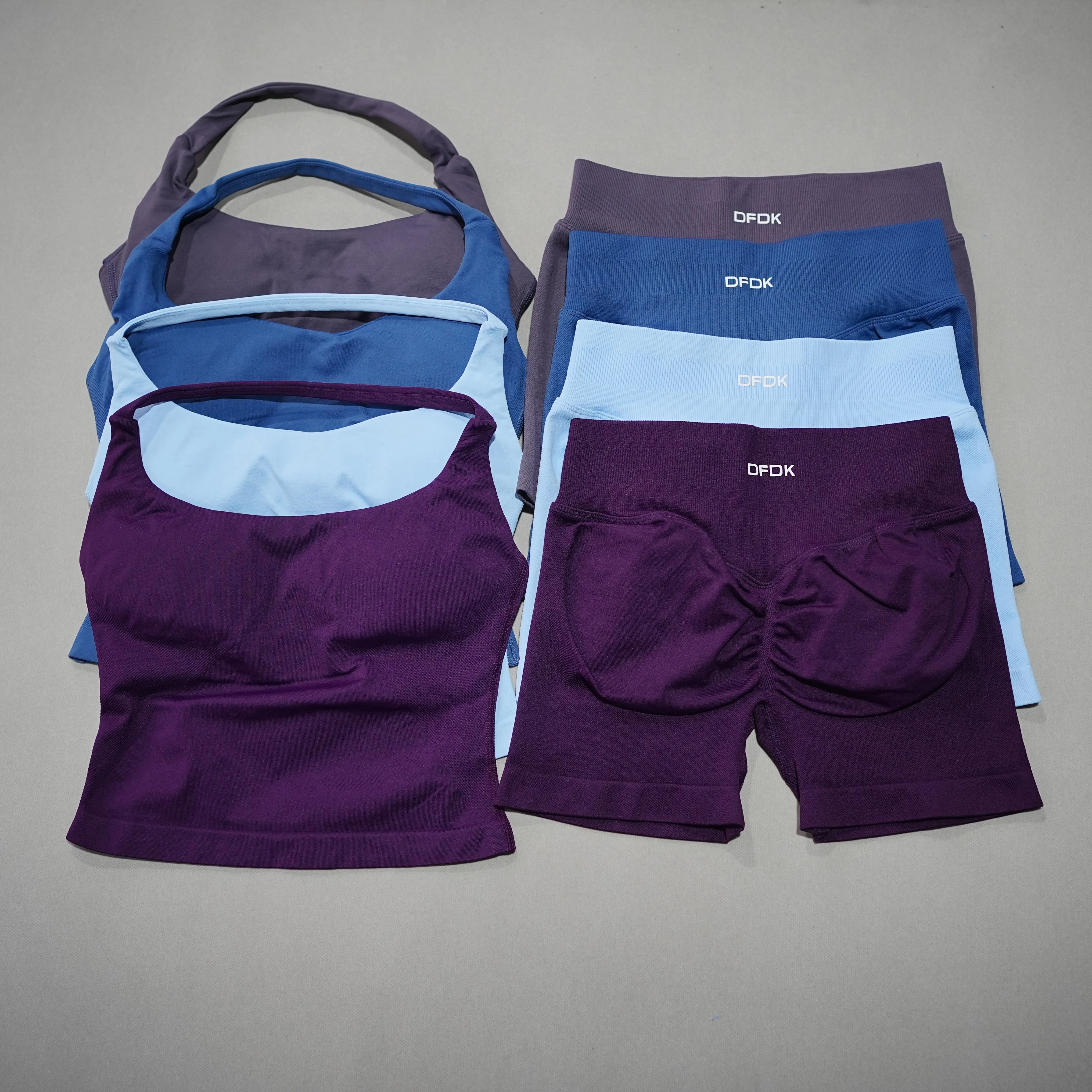 DFDK Women's 2Pcs Workout Set, Backless Yoga Vest, High Waist Seamless Tight Shorts, Gym Fitness Activewear