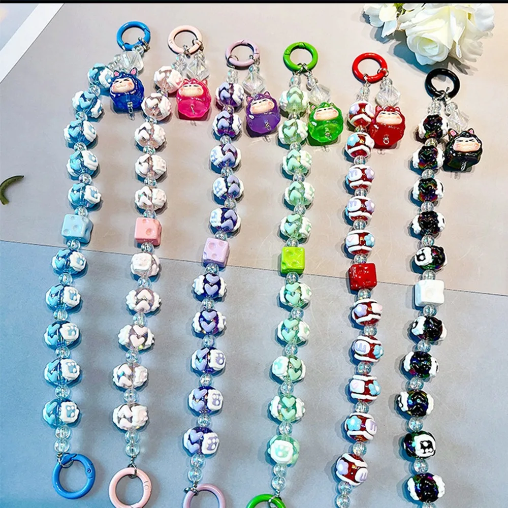 Colgante para teléfono móvil con cuentas de gato acrílico antipérdida, cadena para bolso, nuevo