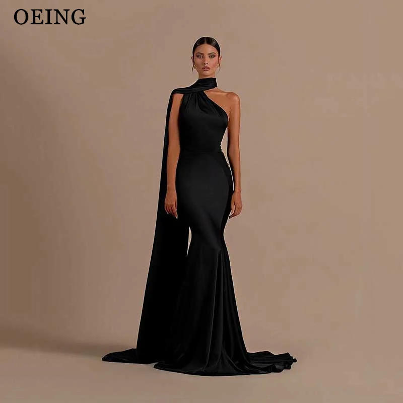 OEING Black Prom Dress Elegant Gala One-Shoulder Cape Mermaid Luxury Evening Dresses Formal Occasion Gown Vestidos De Novia