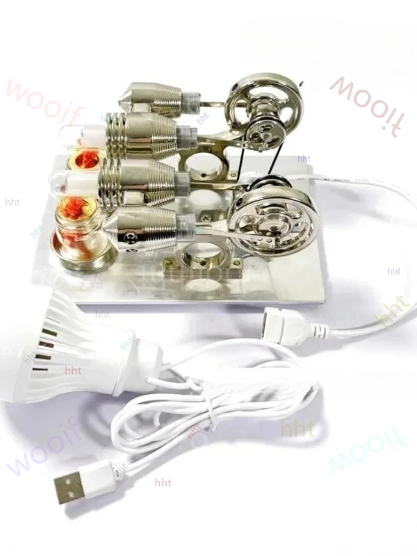 

Classic twin cylinder Stirling engine output power 12V+LED light model