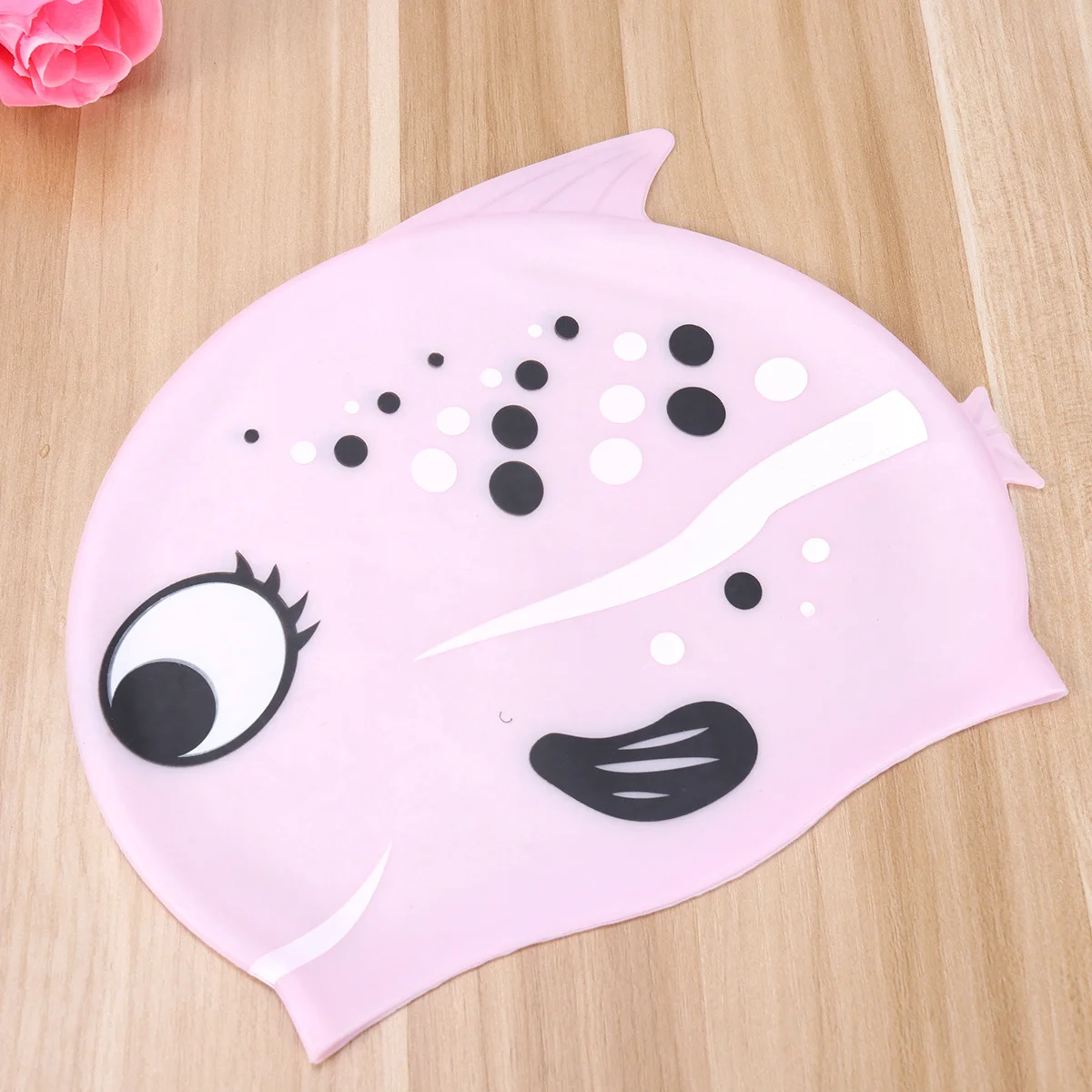 

Soft Silicone Swimming Cap for Kids Fish Print Elastic Fit Comfortable Swim Hat for Children 3-11 Years Lightweight Pink