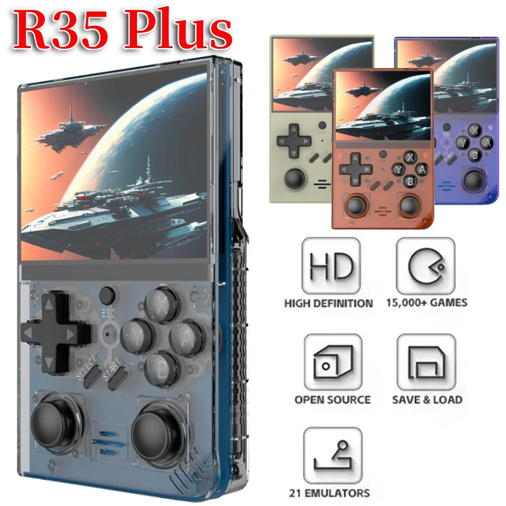 2024 New R35 Plus Retro Video Handheld Game Console 64GB 3.5 Inch IPS Screen 640x480 Linux System Portable Games Player R36S