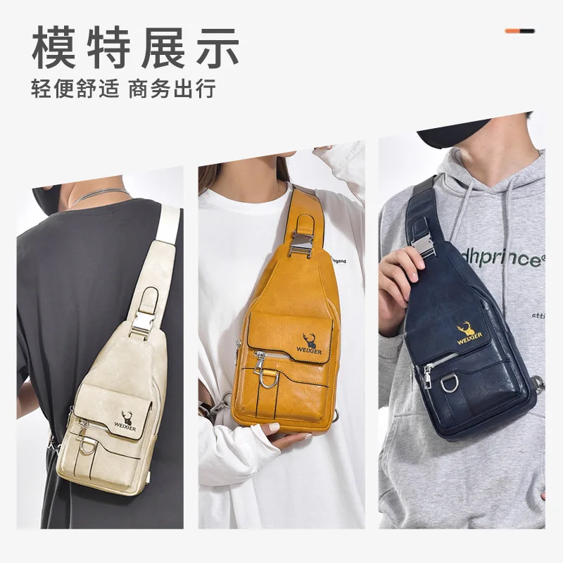 Men's chest bag retro one-shoulder large-capacity mobile phone storage waterproof cross-body women's chest bag