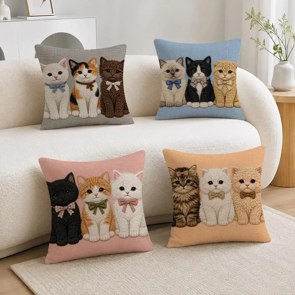 Cute Pet 2d flat printing cute Cats Cushion Cover Soft Fluffy Short Plush  Pillow Case  Sofa Bed Home Decor
