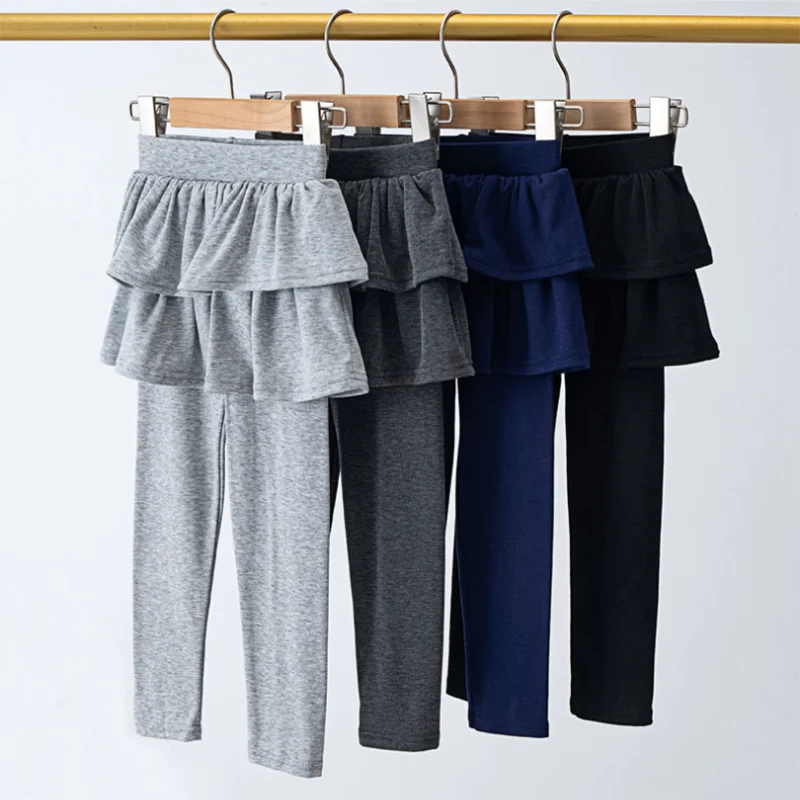 Girls\' Leggings Spring and Autumn Styles Children\'s Fake Two-piece Pantskirt Wearing Elastic Skirt Pants for Girls Outside