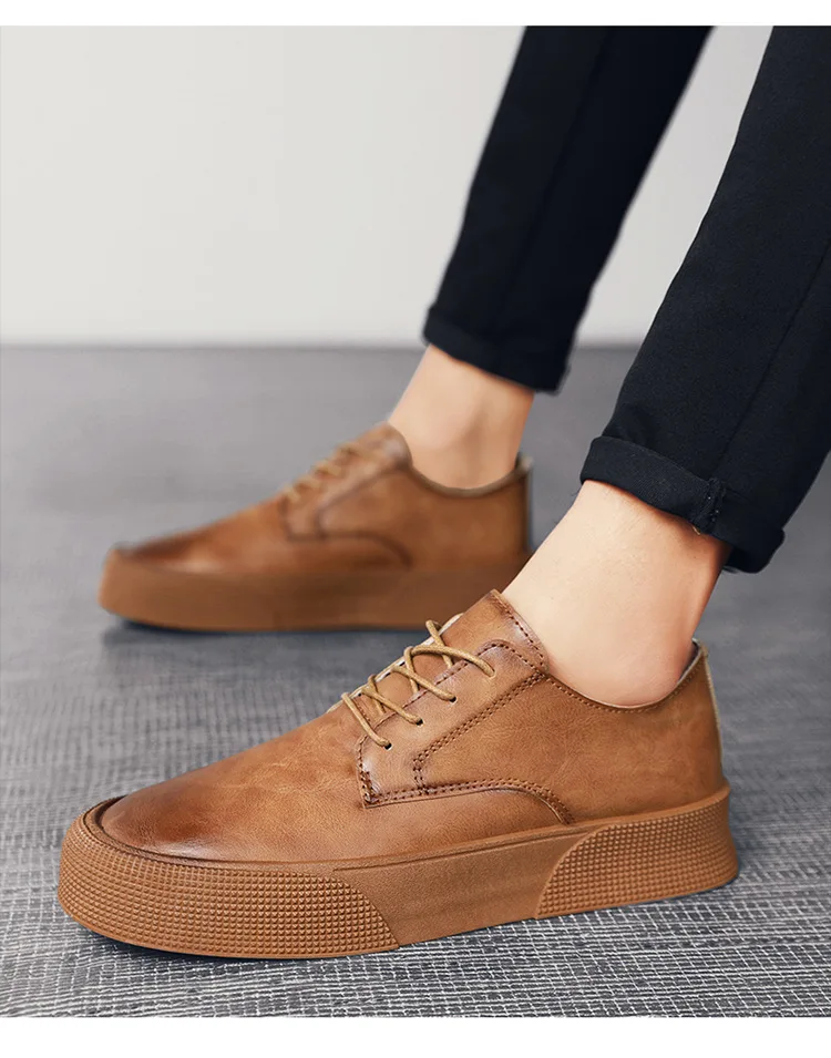 

2025 Autumn Men Ankle Boots High-cut Solid Leather Sneakers Motorcycle Boots Tooling Boots Platform Skateboard Sport Shoes Flats