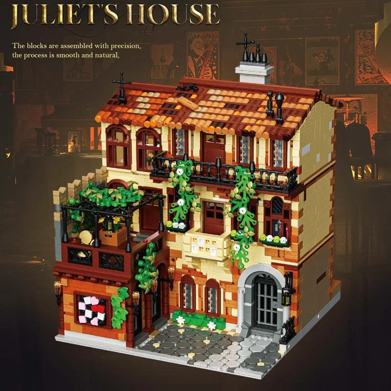 Ensemble de blocs de construction de balcon juliette, 3800 pièces, petites particules MOC Street View, maison romantique, modèle de briques, jouets de construction à assembler soi-même
