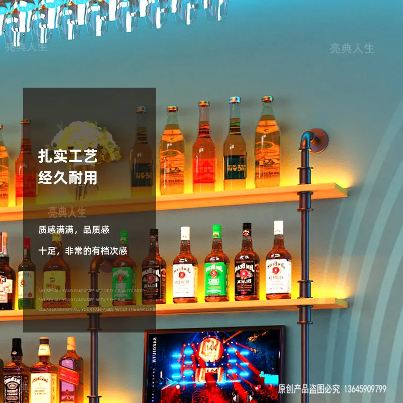 壁アンティークワインキャビネットデザインヴィンテージミニマリスト外側ヨーロッパワインキャビネット立ち素朴な金属エスタンテバー装飾