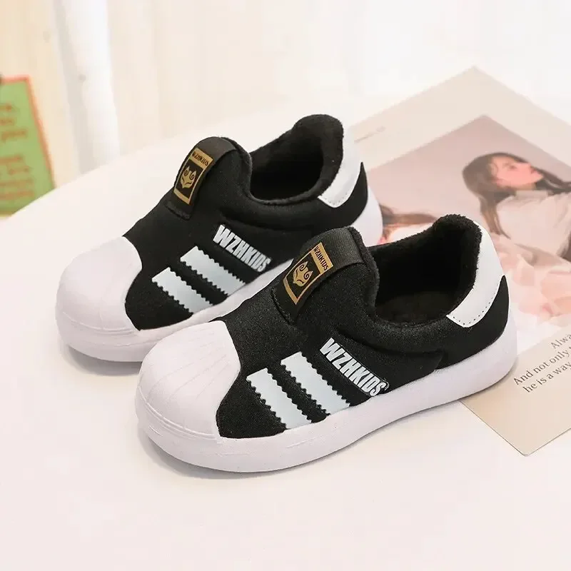 Winter Children Sports Shoes Boys Double Cotton Small White Shoes Slip-on Shell Head Kids Girls