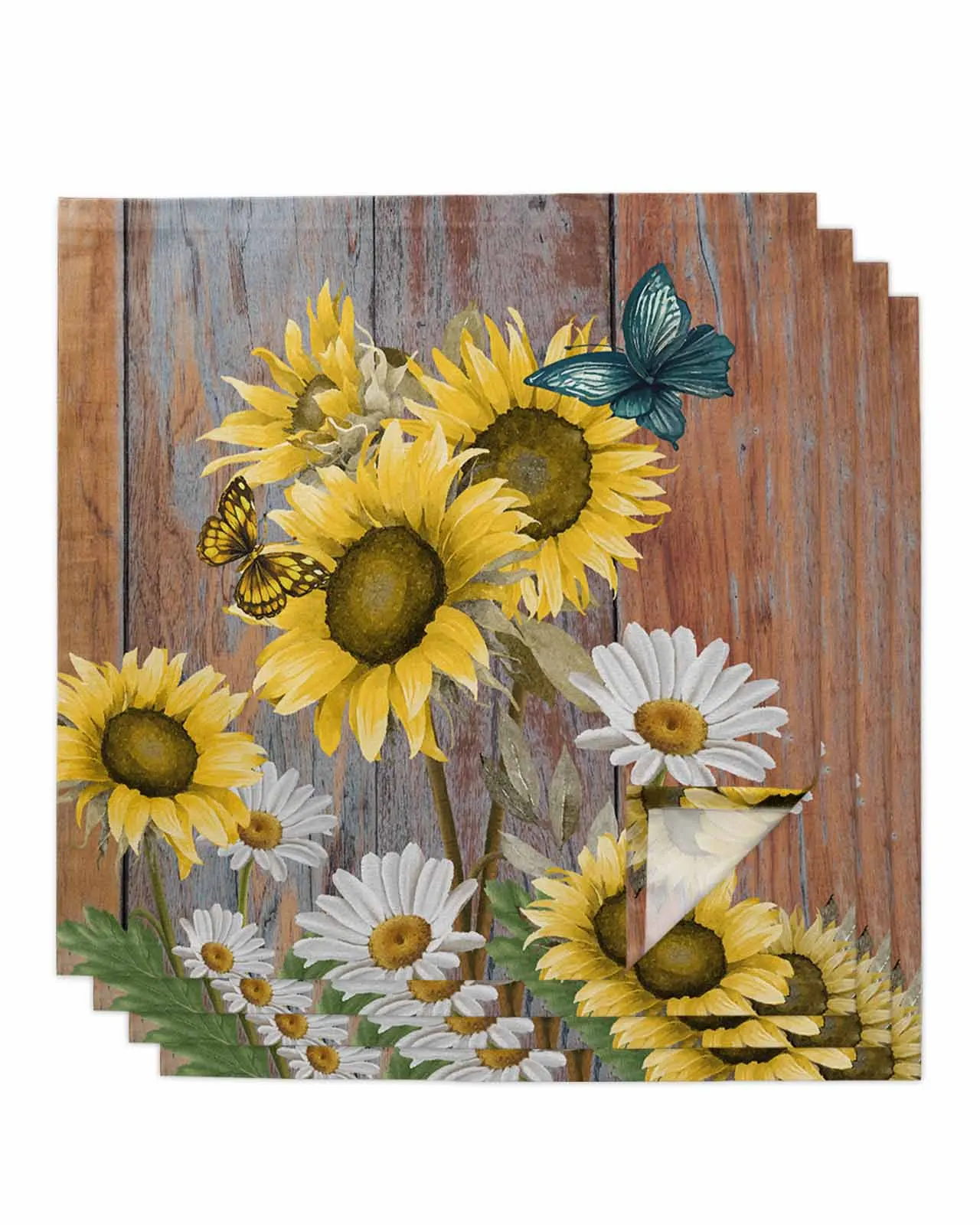 

4pcs Sunflower Butterfly Watercolor Flower Table Napkins Cloth Set Kitchen Dinner Tea Towels Table Mat Wedding Decor Napkins