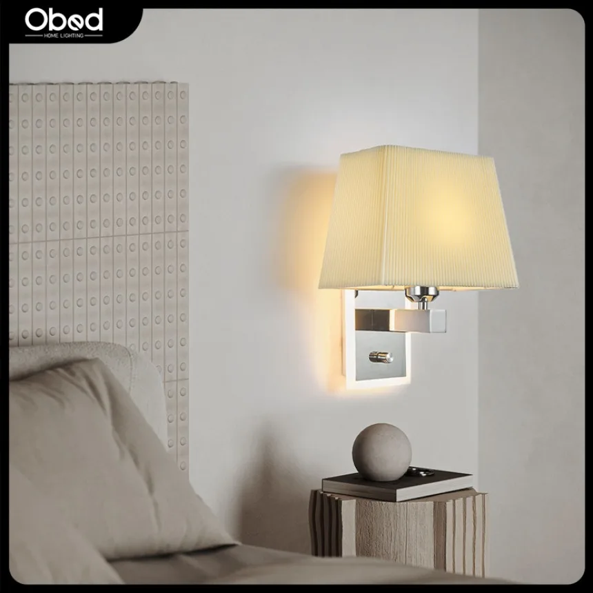 

Nordic LED Wall Lamp Simple Square E27 Fabric Wall Lamp Living Room Bedroom Bedside Hotel Indoor Home Light with Rotary Switch