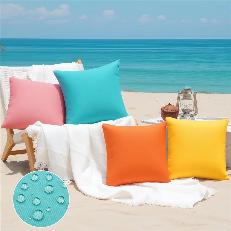 1/2/4 Uds. Funda de cojín impermeable de Color caramelo para muebles de jardín funda de almohada funcional sólida Simple para exteriores