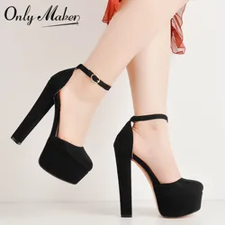 Onlymaker Women Platform Chunky High Heel Ankle Strap Pumps Round Toe Buckle Strap Party Dress Mary Jane Shoes