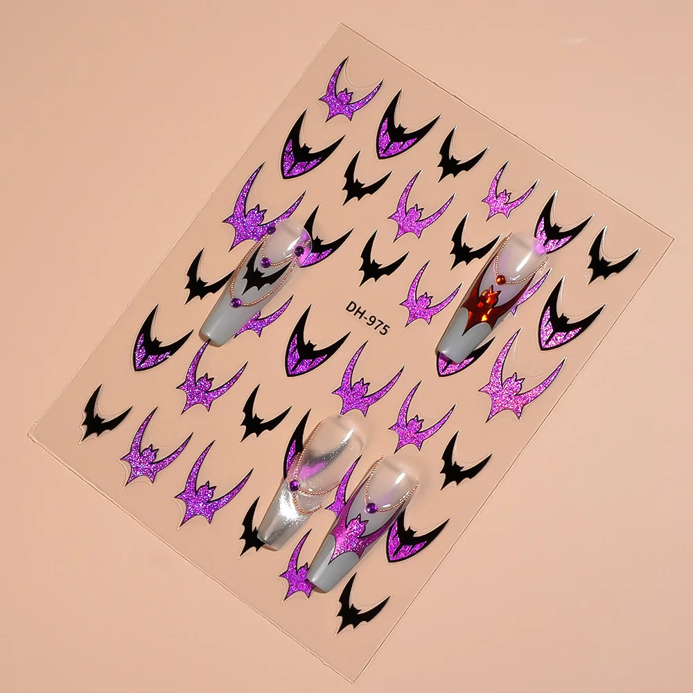 1/5 Uds. Pegatinas 3D de murciélago plano para uñas, pegatinas de decoración de uñas de estilo gótico, pegatinas autoadhesivas DIY para decoración de manicura para mujer