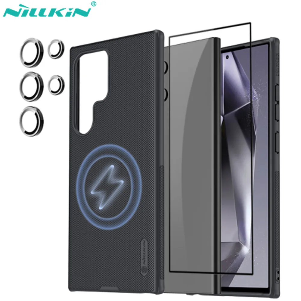 

For Samsung Galaxy S24 Ultra Case Nillkin Frosted Shield Pro Magsafe Case + CP+Pro Screen Protector Glass + Camera Len Protector