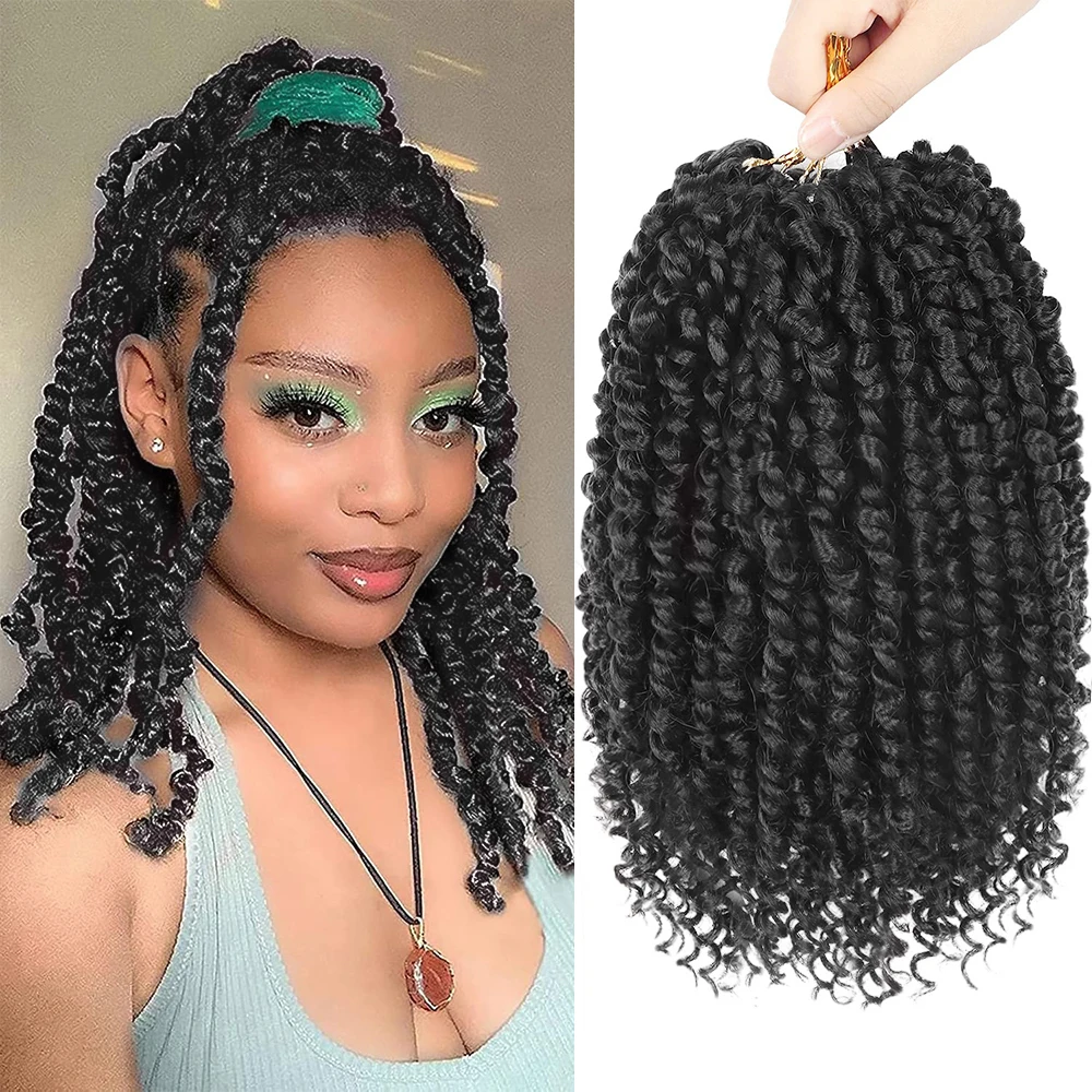 

8 упаковок вязаных крючком для чернокожих женщин Passion Twist, синтетические предварительно закрученные крючком волосы с вьющимися концами