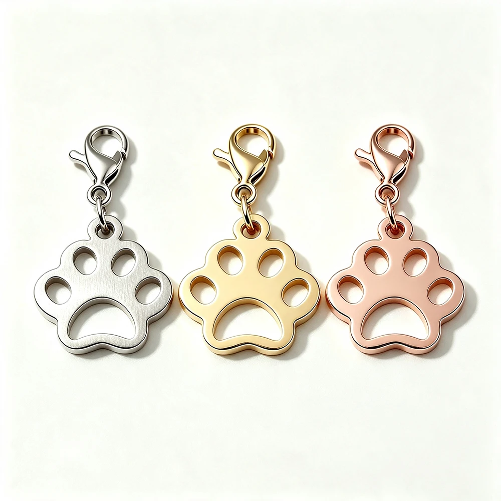 Fnixtar 10pcs Stainless Steel Hollow Out Paw Pendant Keychain Lobster Clasp Jewelry Key Ring Bag Key Holder Accessories