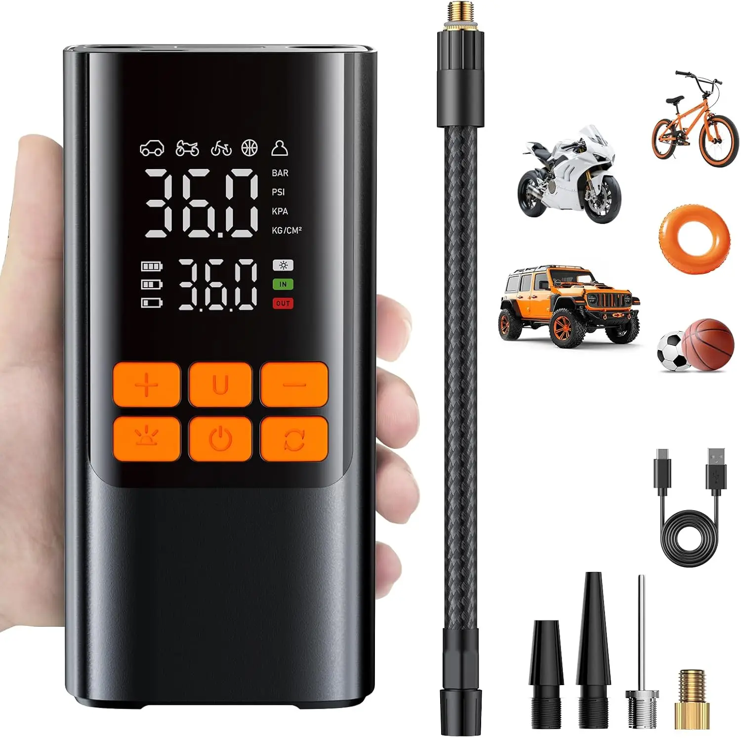 

Portable Cordless Air Pump, 150PSI Fast Inflator with Gauge for Car Bike Motorcycle Balls