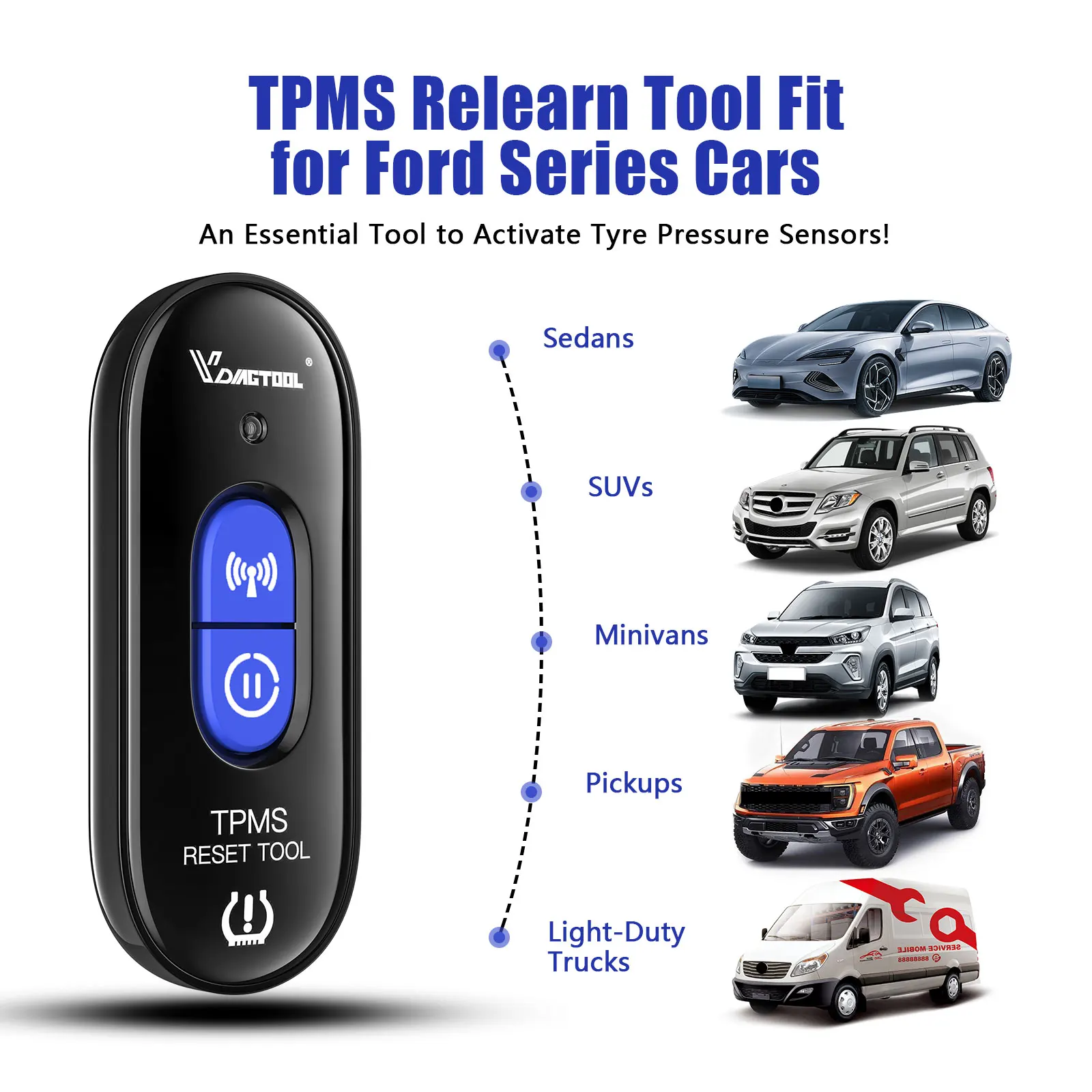 Vdiagtool Newest Code Reader TP509 TPMS Relearn & Reset Tool for Tire Pressure Sensor Activation