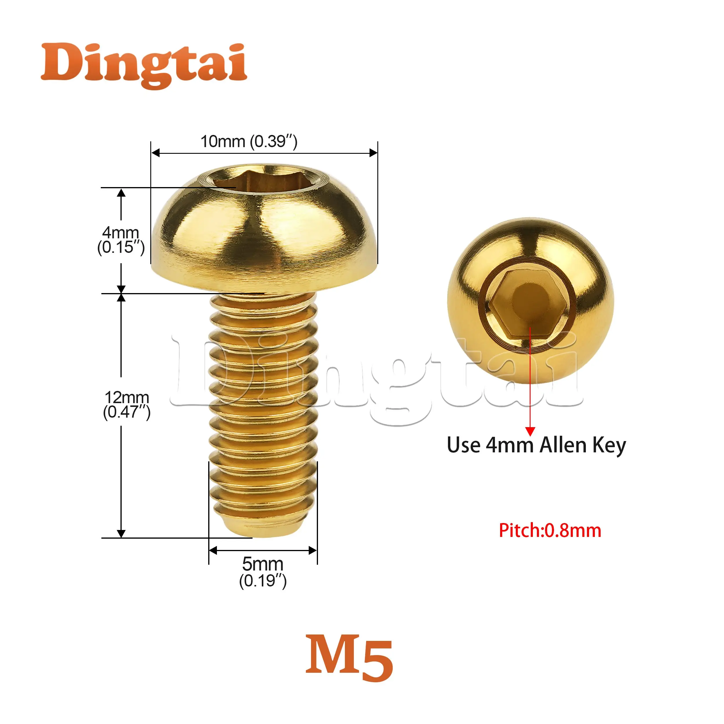 Dingtai Titanium Bolt M5x12mm   Hexagon Bolt Semicircle Bicycle Head Cage Kettle Screw