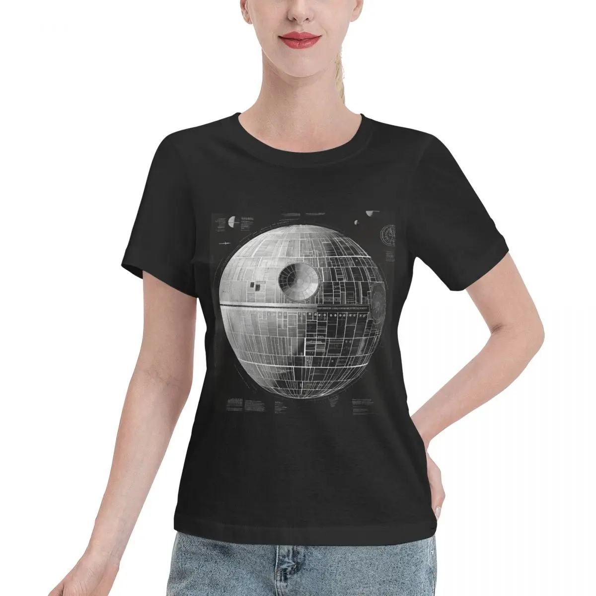 Great Deal Death Star Blueprint Starship Fan Art Women's T-shirt Urban Fashion All Season T-Shirt