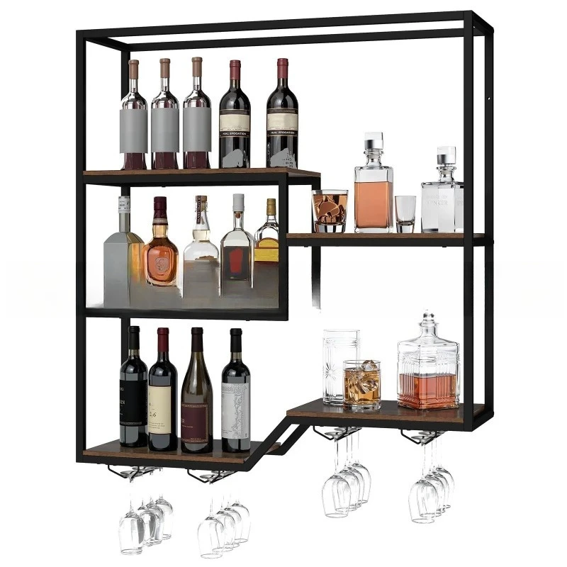 Metal wood disassembly and assembly wine rack, industrial style bar wrought iron display rack