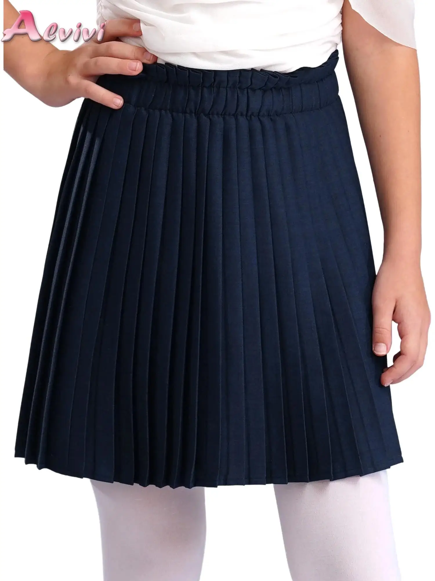 

Kids Girls School Uniform High Waist Elastic Waistband A-Line Pleated Skirt Elastic Waist Children Girls Skirts