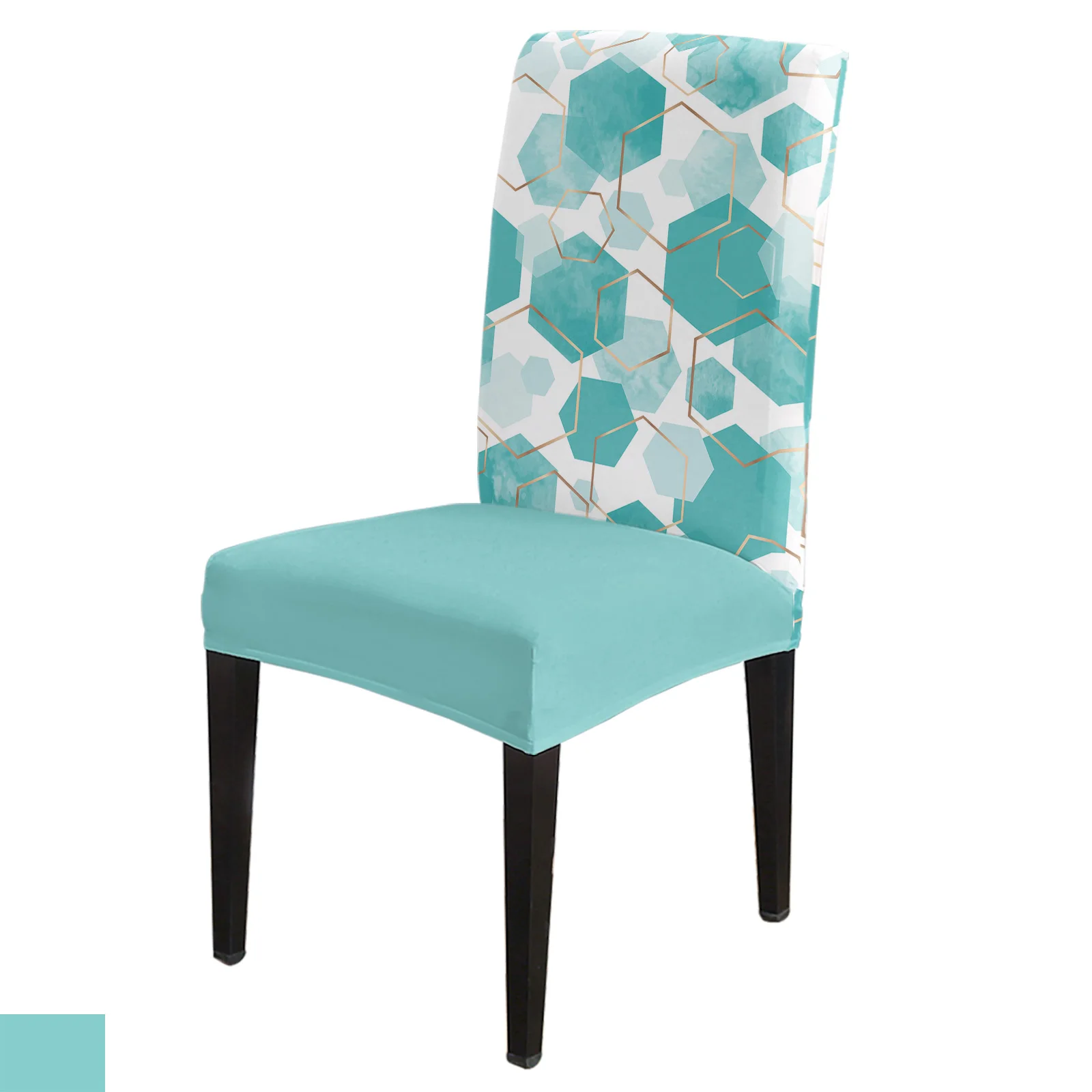 

Aqua Green Geometric Texture Chair Cover Spandex Elastic Dining Chair Slipcover Wedding Festival Stretchy Seat Cover