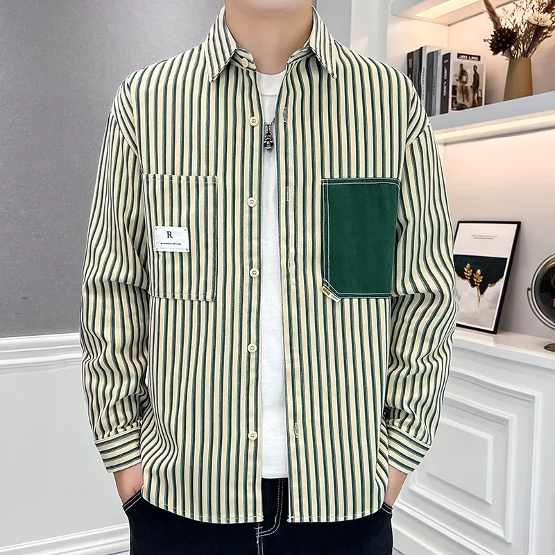 

Long Sve irt Men's Spring Autumn Sle Collar Workwear Jaet Loose Fit Casual Hong irt Youth Trendy Brand Casual irt