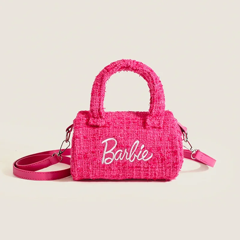 Fashion Barbie Pink Messenger Bags Cute Girls Barbie Handbag Women Shoulder Bag Cylindrical Bucket Bags Ornaments Christmas Gift