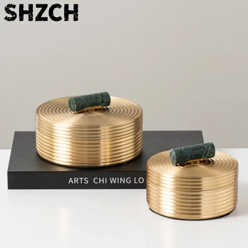 High-grade Brass Round Metal Jewelry Box Model Room Wine Cabinet Study Decoration Porch Dust Proof Key Storage Box