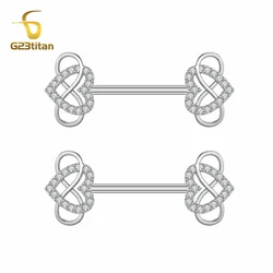 G23titan 2pcs Infinity Love Heart Nipple Piercing Ring 14G Surgical Titanium Barbell Industrial Earring Men Women Body Jewelry
