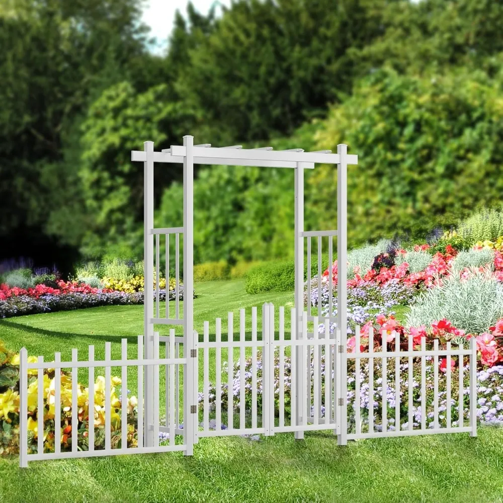 

Garden Arbor with Gate and Fence, PVC Wedding Arch for Ceremony Party, Garden Trellis for Climbing Plants Outdoor