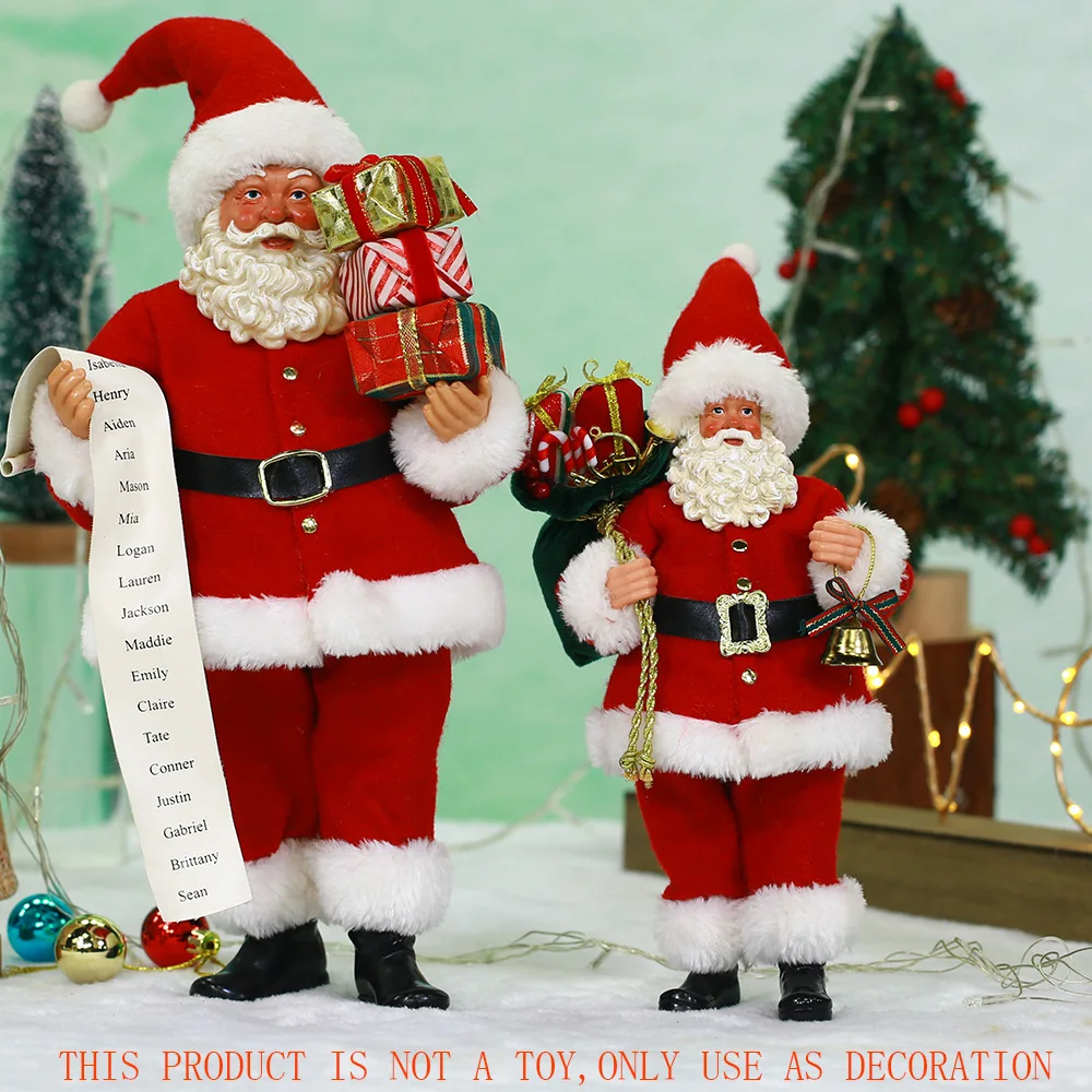 Santa Claus Classic Red Christmas Santa Claus Figurine Have Goody Bag Present Boxes Bell Xmas New Year Decoration Ornaments