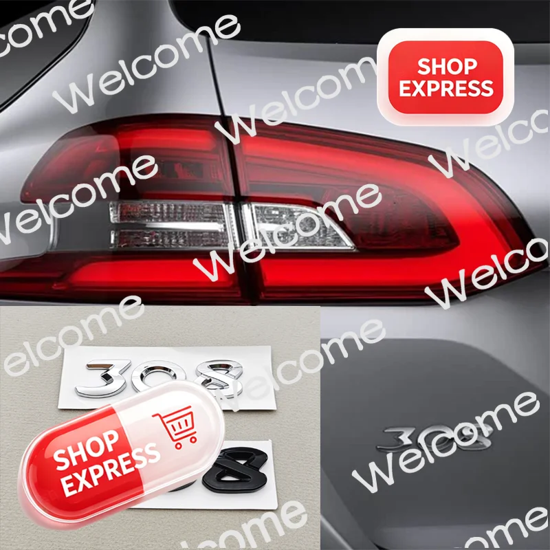 New 3D ABS Chrome Black Car Letters Rear Trunk Badge Logo 308 Sticker Emblem For Peugeot 308 SW GT Line GTI T9 T7 P5 Accessories