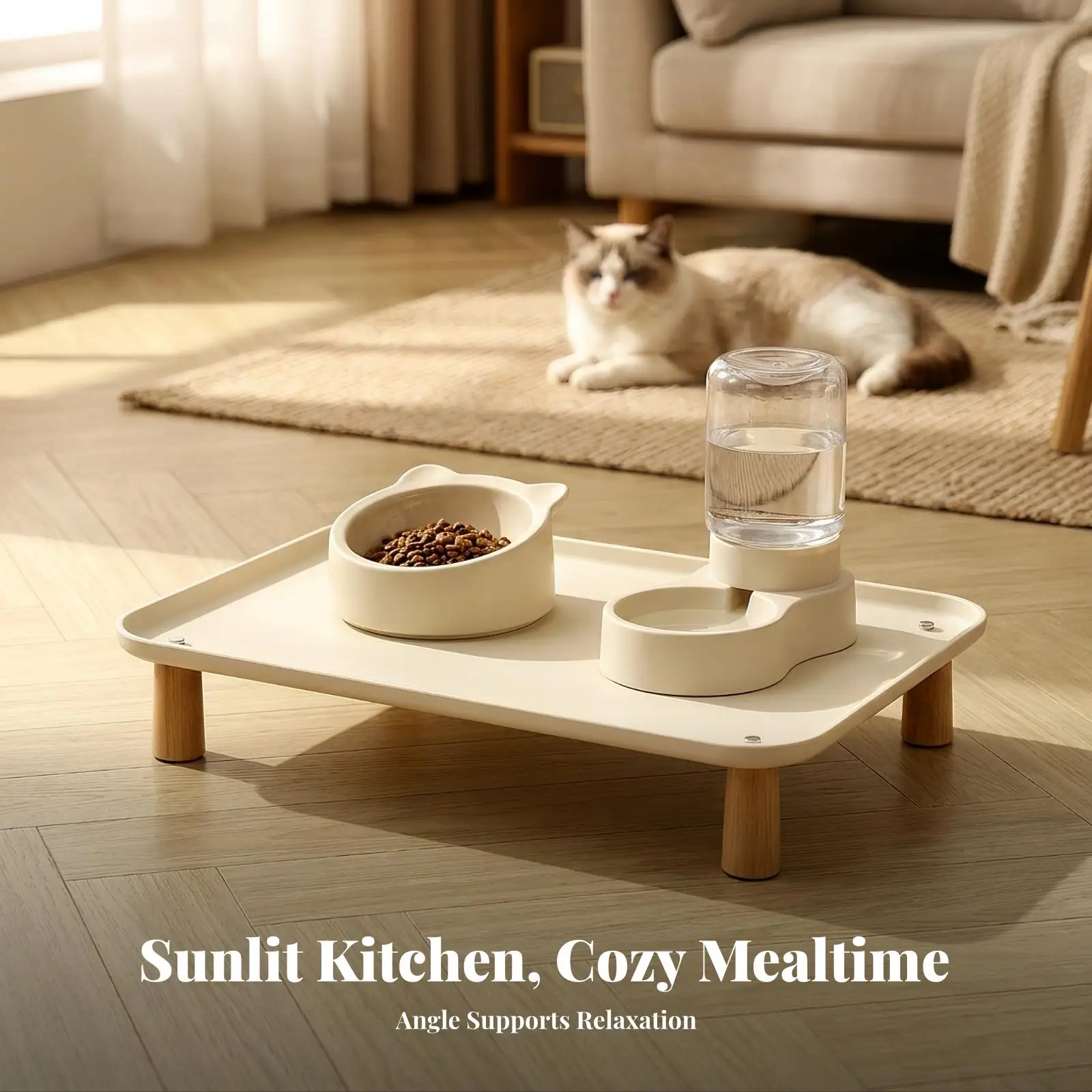 Elevated Pet Feeding Stand Wooden Elevated Feeder Platform Sturdy for Cats