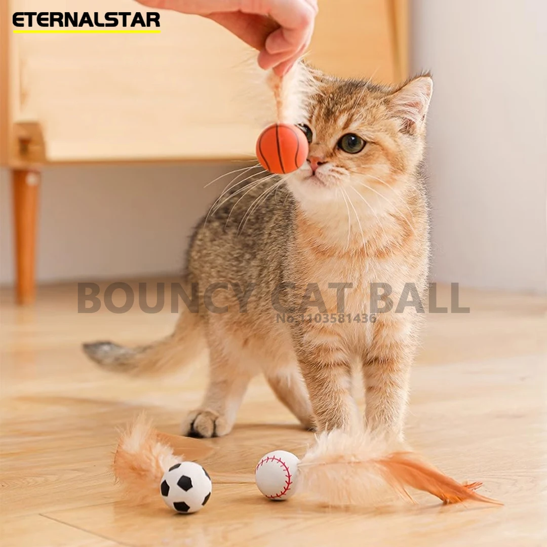 1/3Pcs Pet Cat Interactive Ball Toys Interactive Bouncy Balls with Feathers Indoor Cat Cat Toys Deplete Cat's Excess Energy