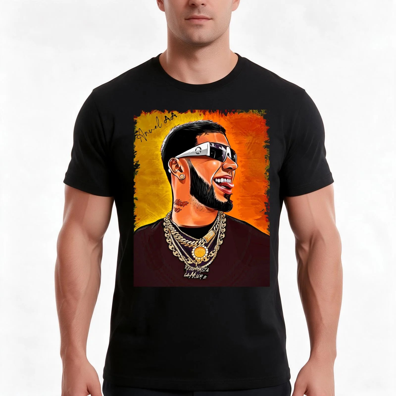 ?Anuel AA? Art ? T-Shirt, Summer Casual Cotton Tee, Oversized Streetwear Tops, Vintage Graphic Print, Loose Fit Short Sleeve