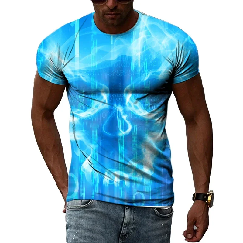 New Men's T-shirt Science Fiction Striped 3D Printed Men's Short Sleeved Fashionable T-shirt Street Trend Oversized Sports Top image 6