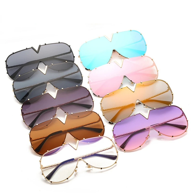 Women Fashion Luxury Vintage Big Frame UV400 Sunglasses Adult Men Metal Curved Outdoor Sun Protection Eyewear Female Sunglasses